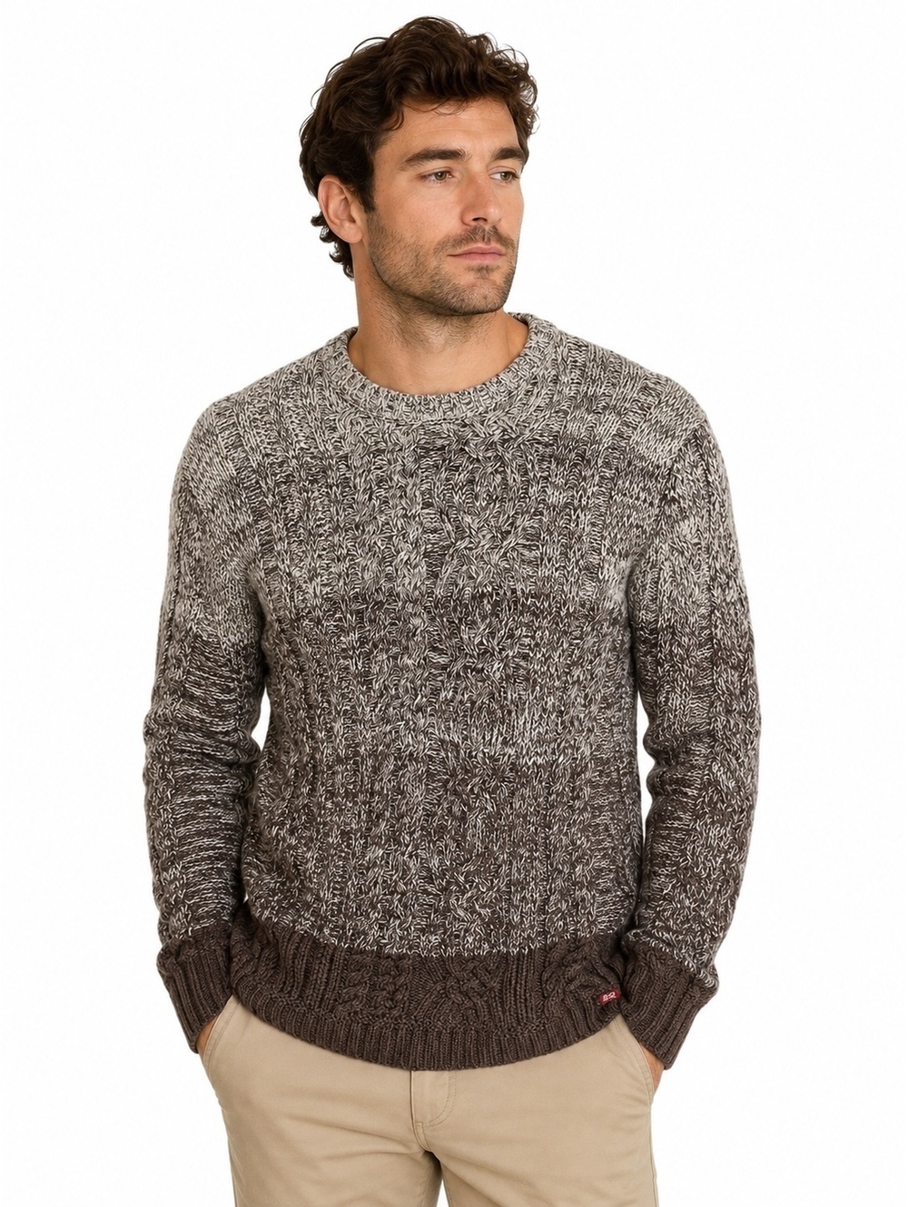 Banana Republic Heritage Men’s Cable Knit Ombre Sweater Brown Chunky XL Marled